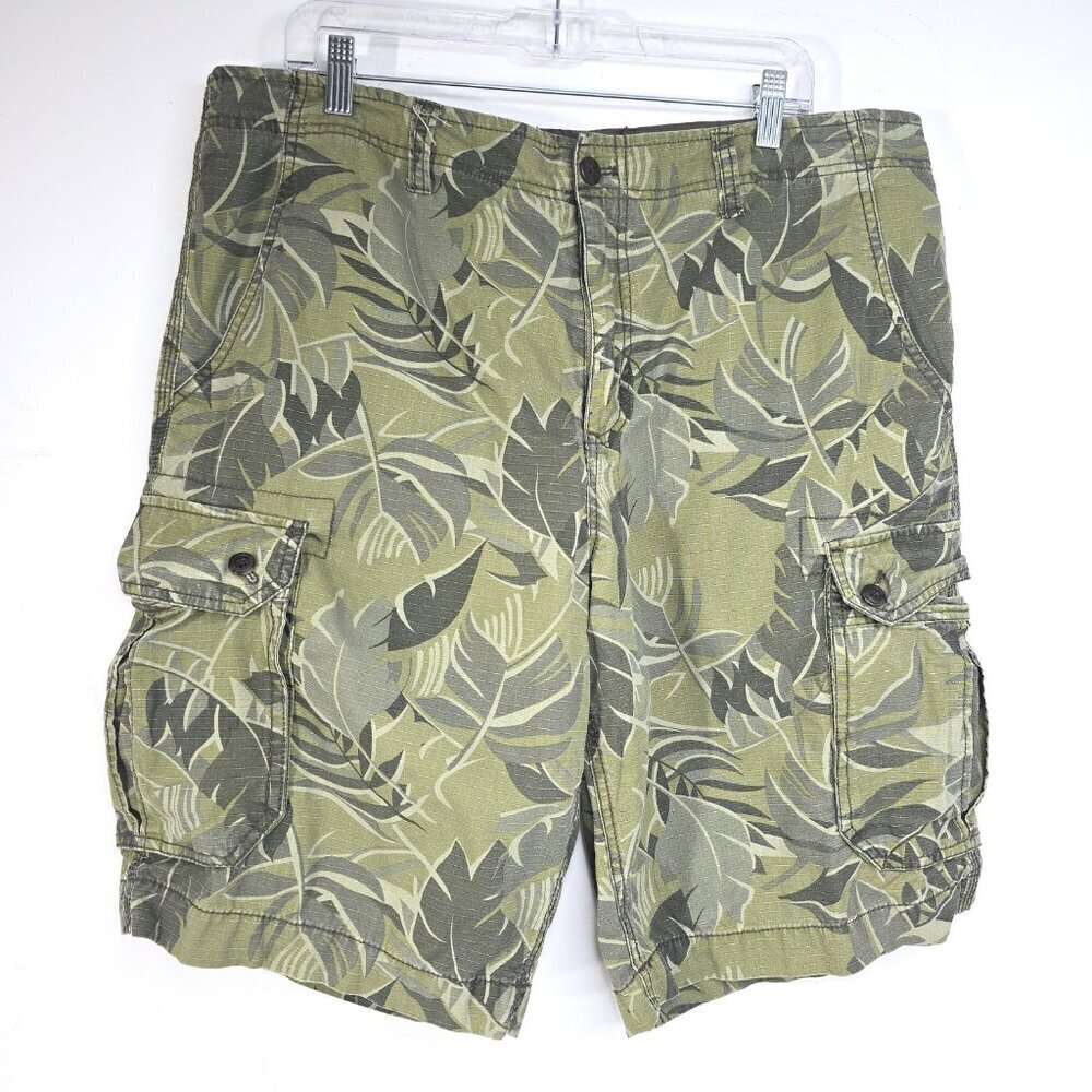 Faded Glory Ripstop Cargo Shorts Mens 38 Green Camo Hawaiian High Rise Baggy